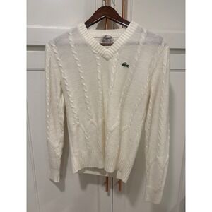 Haymaker VTG 70's Cable Knit V Neck Sweater Cream  Classic Preppy Style Size M
